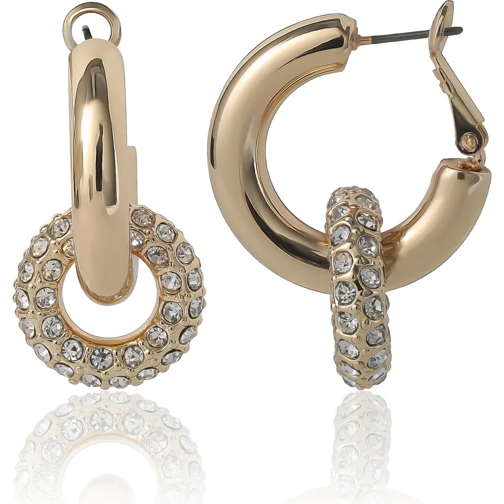 bcbg Pavé and Polished Gold-Tone Double Hoop Earrings in Gold Tone at Nordstrom | Nordstrom