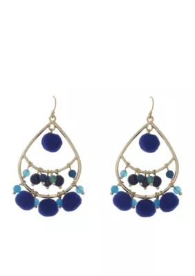 Crown & Ivyâ¢ Women Gold-Tone Royal Blue Hoop Pompom Earrings - - | Belk