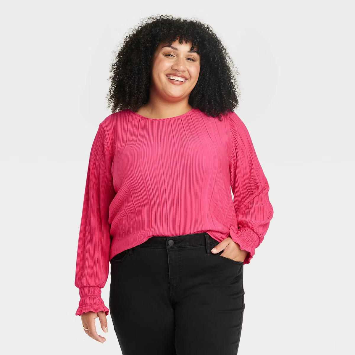 Women's Long Sleeve Plisse Blouse - Ava & Viv™ | Target