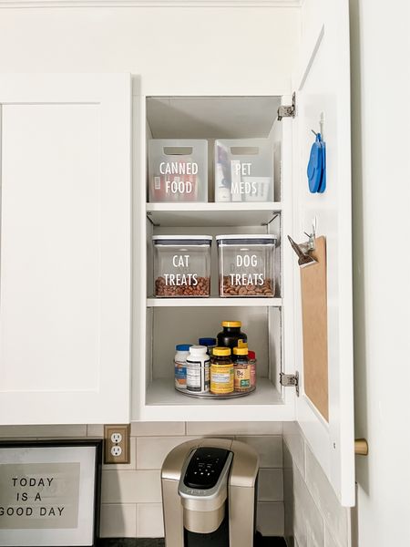 We call this the “morning cabinet” because it holds the supplements we take every AM as well as pet treats. Our cats and dog expect treats as soon as we wake up so it makes sense to keep our whole routine all in the same spot. 🙌🏼

#LTKfitness #LTKfamily #LTKhome