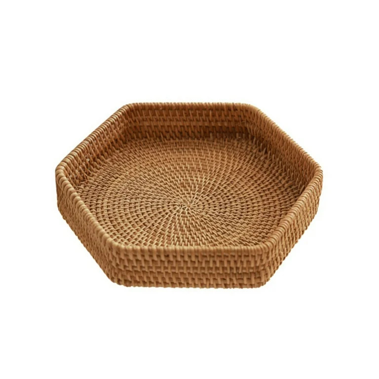 Woven Rattan Tray Hexagon Decorative Serving Tray Display Storage Basket Trays for Coffee Table F... | Walmart (US)