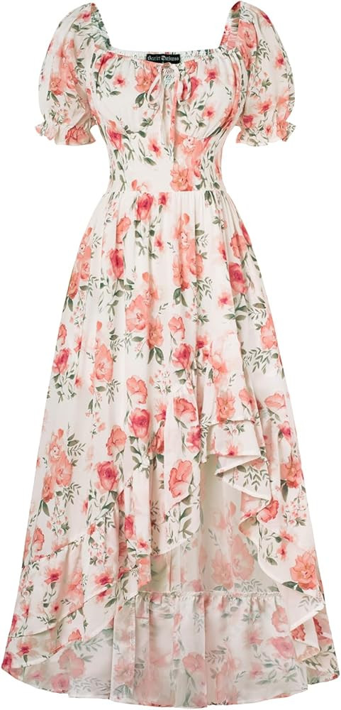 SCARLET DARKNESS Damen Viktorianisches Blumenkleid Puffärmel Lace-up A-Linie Sommer Corsagenklei... | Amazon (DE)