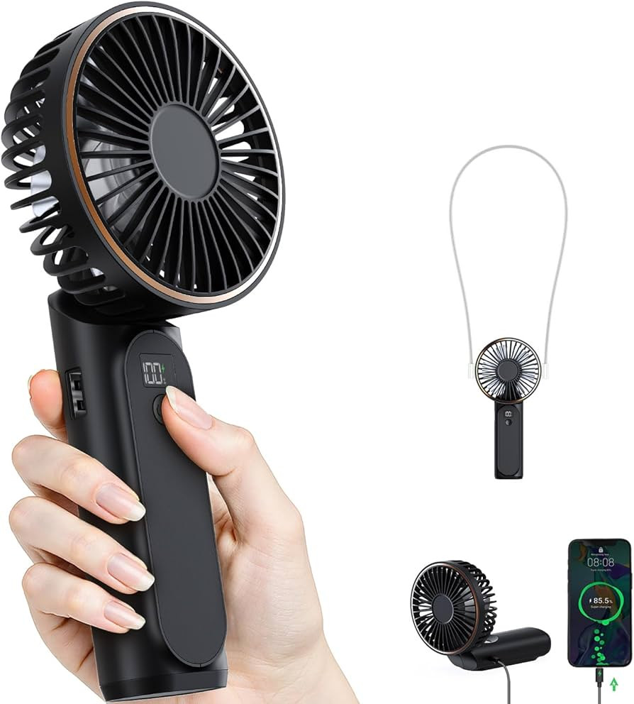 Portable Handheld Fan, Portable Fan Rechargeable, 4000mAh, 180° Adjustable, 6 Speed Wind, Displa... | Amazon (US)