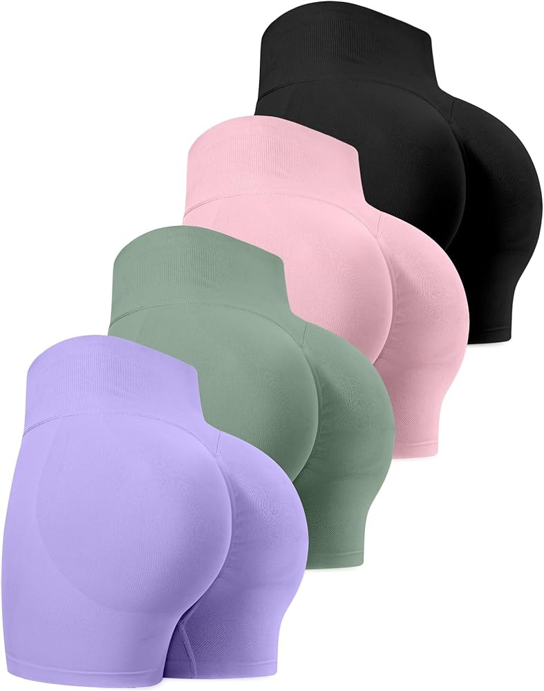 CHRLEISURE Workout Gym Biker Shorts, High Waisted Butt Lifting Scrunch Butt Sports Seamless Short... | Amazon (US)