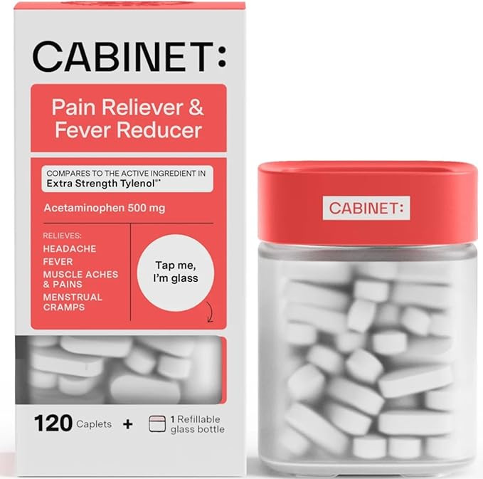 Cabinet: 500mg Acetaminophen for Headache Relief, Toothaches, Sore Throat, and Fever Reducer, Inc... | Amazon (US)