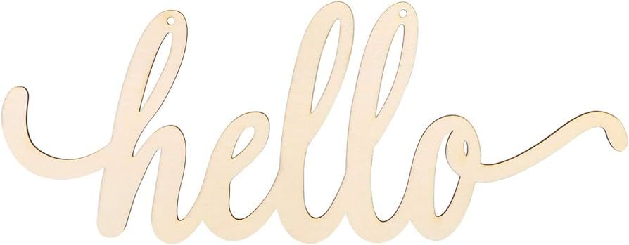 Vosarea Hello Wood Sign Cutout Hello Wooden Letter Sign DIY Block Words Sign for Wreath Home Door... | Amazon (US)