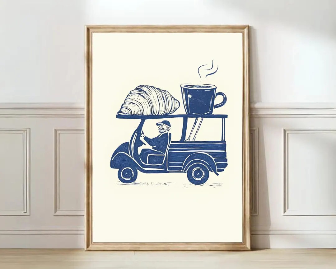 Linocut Print Croissant Poster Coffee Print Italian Ape Print Lino Vintage Poster Truck Print Col... | Etsy (US)