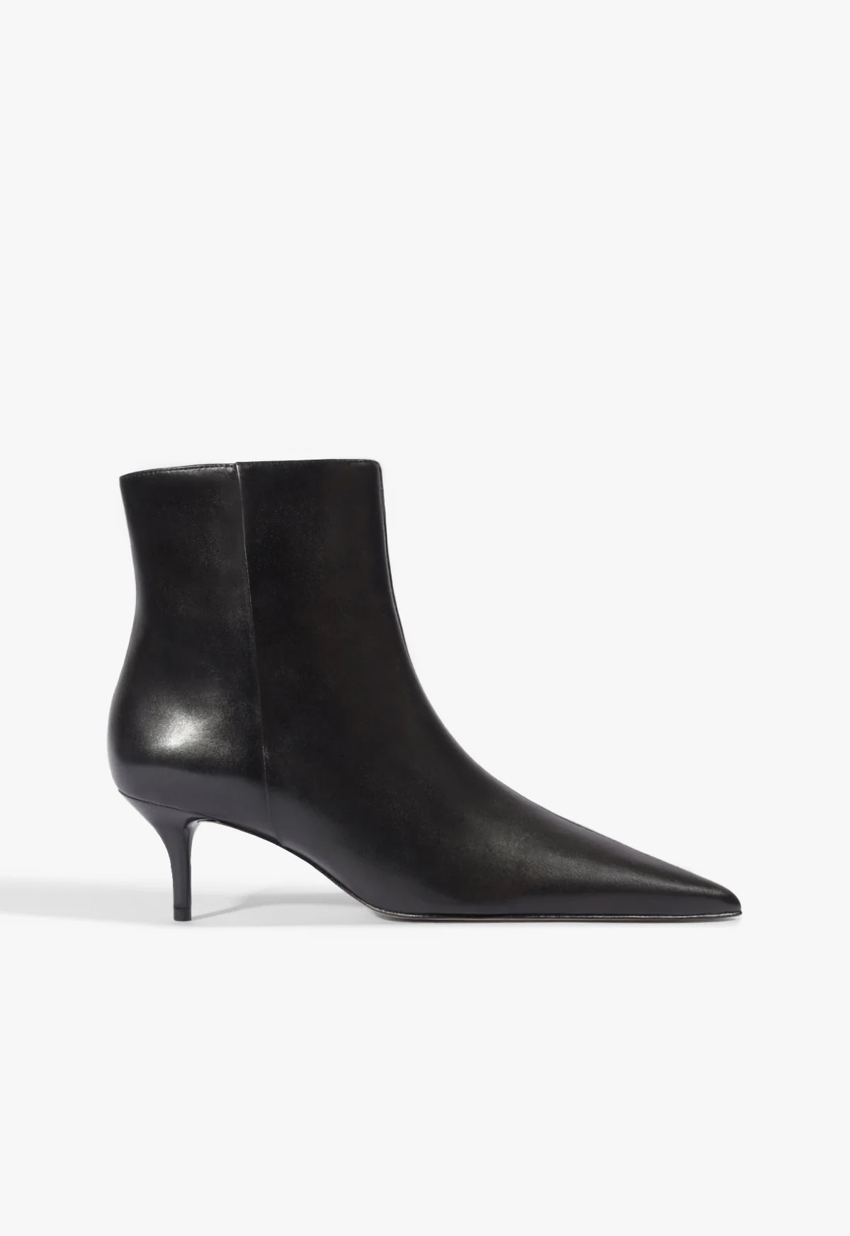 Mikki Mid Pointed Toe Stiletto Ankle Bootie | Black Leather | Schutz (US)