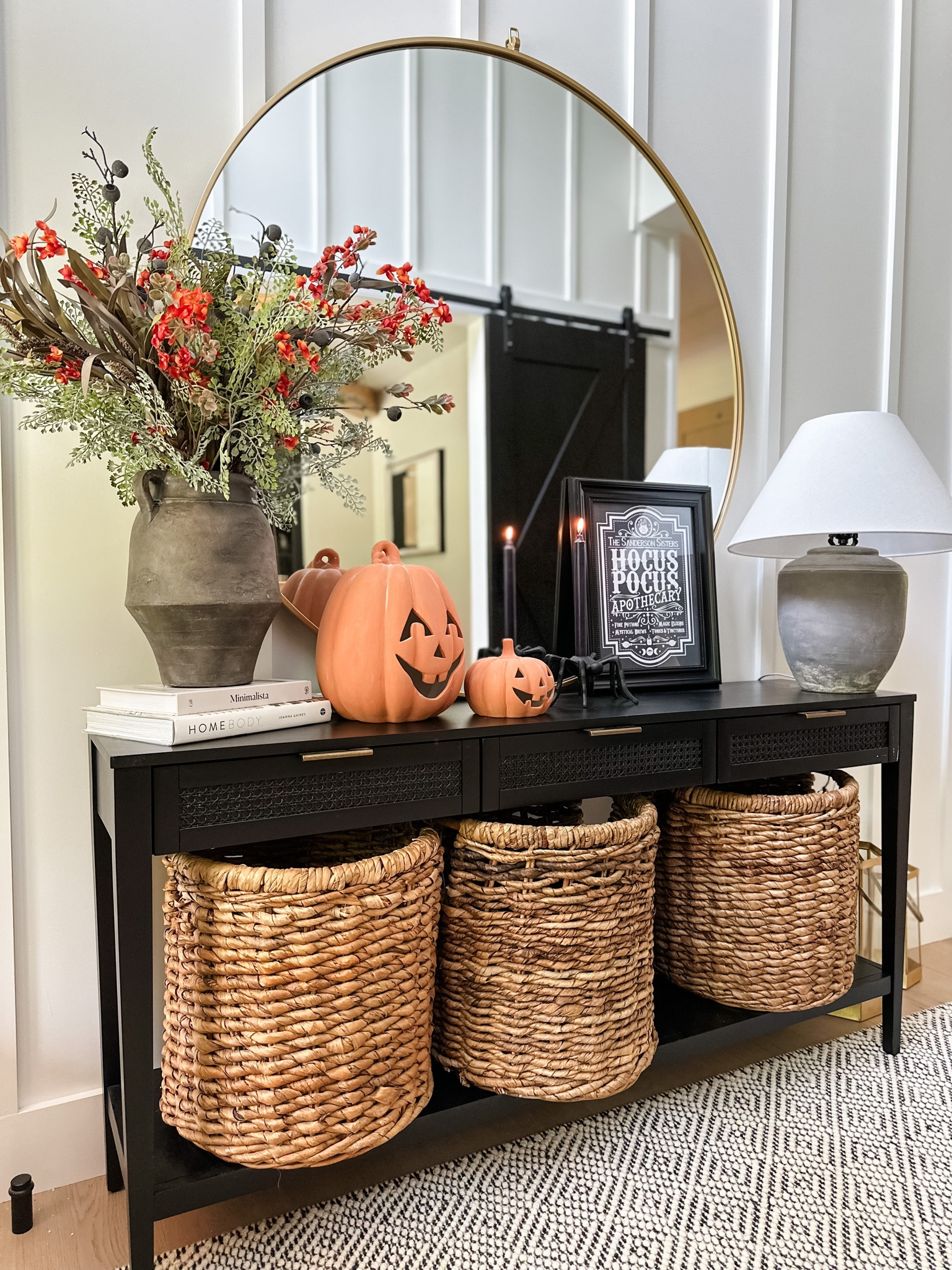 Halloween entry table. Black and orange and modern fun. Threshold, hobby lobby, and wayfair finds 

#LTKhome #LTKSeasonal #LTKHoliday