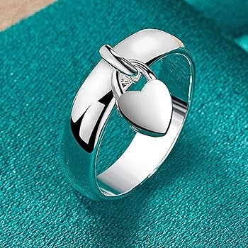 Awmnjtmgpw 925 Sterling Silver Heart-Shaped Hanging Heart Lock Classic Women's Ring Ring General ... | Amazon (US)
