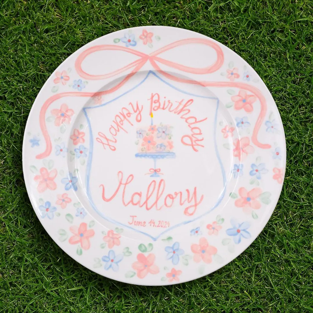 Custom Birthday Plate for Girls – Hand Painted Ceramic Plate With Name, Floral Cake Design, Rib... | Etsy (US)