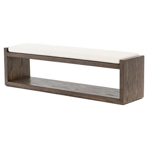 Emma Modern Classic White Performance Cushion Solid Wood Bench | Kathy Kuo Home