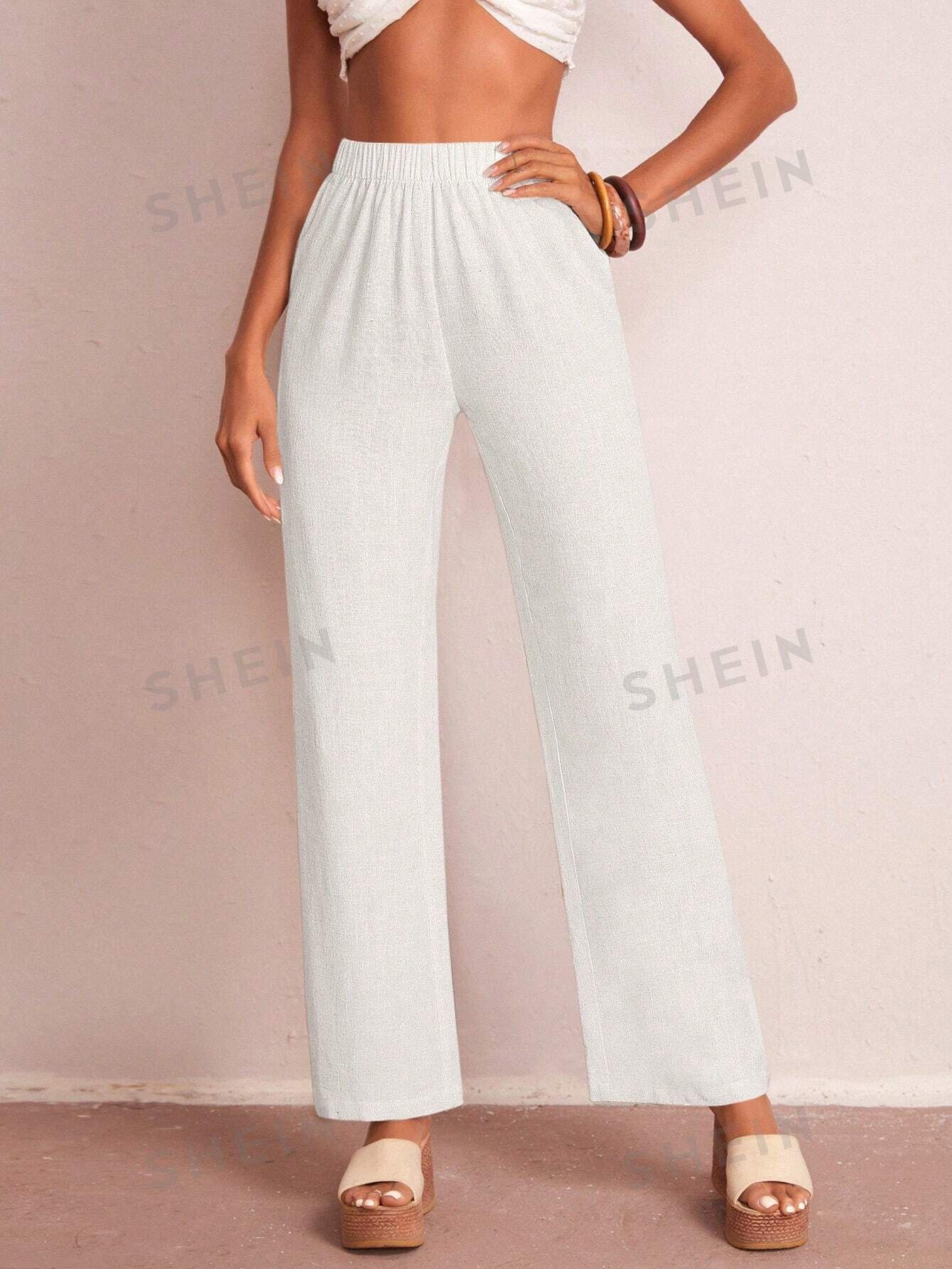 SHEIN LUNE Solid Elastic Waist Pants | SHEIN