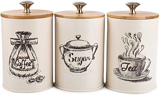 YOUEON Canister Sets for Kitchen Counter, Metal Vintage Kitchen Canisters Set of 3, Coffee Sugar ... | Amazon (US)
