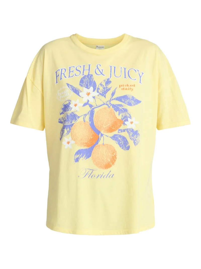 No Boundaries Washed Graphic Boyfriend Tee, Women's XXS-XXL | Walmart (US)