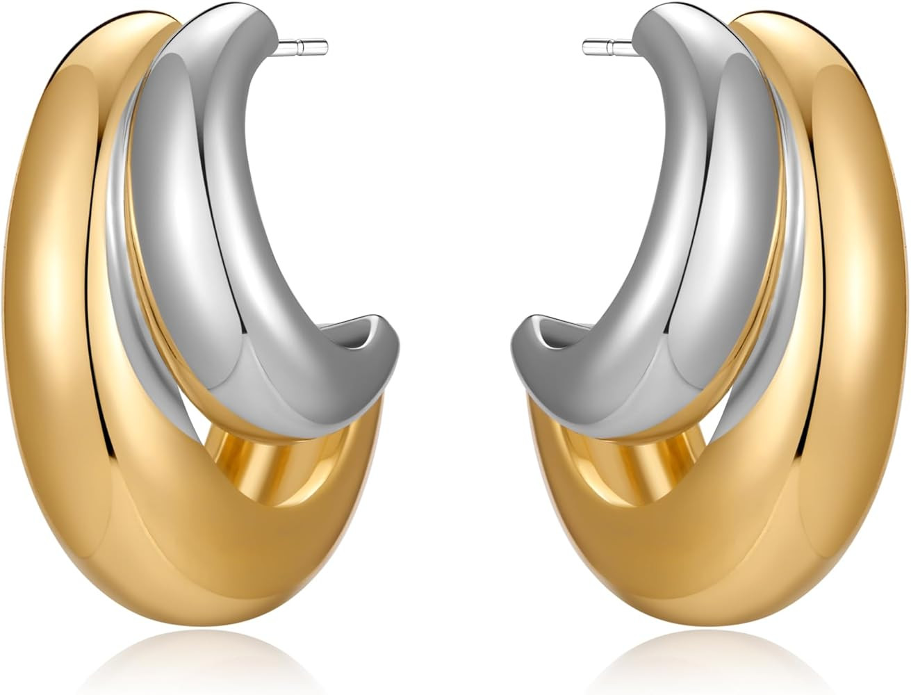 Gold And Silver Earrings Chunky Angel Wing Earrings Mixed Metal Earrings Chunky Hoop Earrings Fas... | Amazon (US)