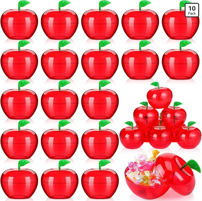 Lallisa 10 Pcs Plastic Apple Container Party Favor for Teacher Week Gifts Plastic Apple Shaped Ca... | Amazon (US)