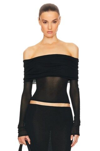 Helsa Sheer Knit Off The Shoulder Top in Black from Revolve.com | Revolve Clothing (Global)