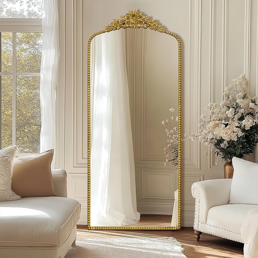 Gold Antique Full Length Mirror, 75"x30" Floor Vintage Mirror with Ornate Matel Frame, Baroque De... | Amazon (US)