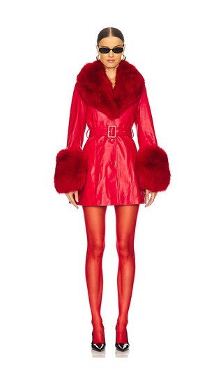 Susanna Chow Roxy Leather Coat With Fur Trim in Red. - size M | Revolve Clothing (Global)