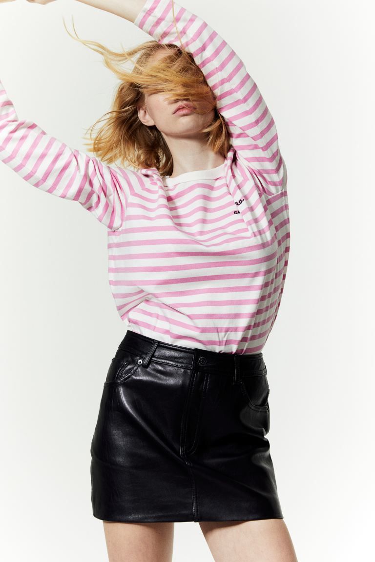Cotton Jersey Top - Pink/striped - Ladies | H&M US | H&M (US)