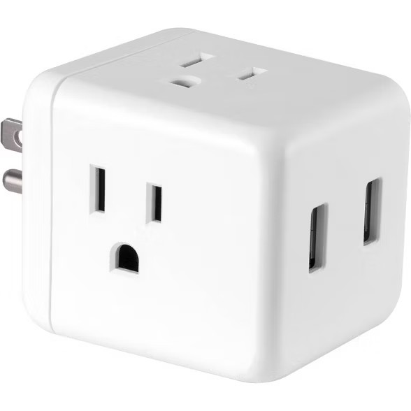 Power Gear 3-Outlet Grounded Cube Tap with 2 USB Ports 2.4A Surge 245J White | Target