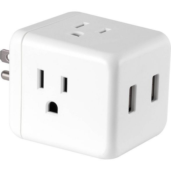 Power Gear 3-Outlet Grounded Cube Tap with 2 USB Ports 2.4A Surge 245J White | Target