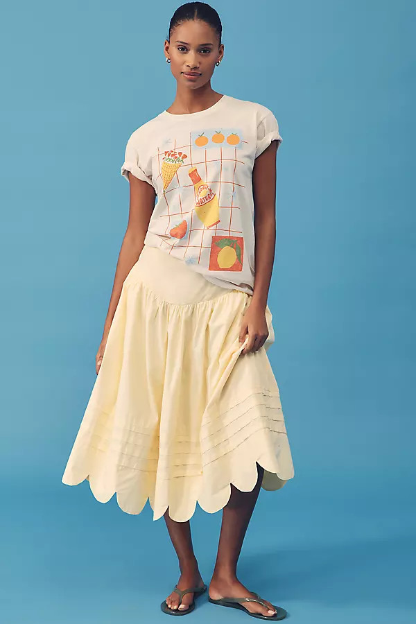 Basque-Waist Scallop-Hem Full Midi Skirt | Anthropologie (US)