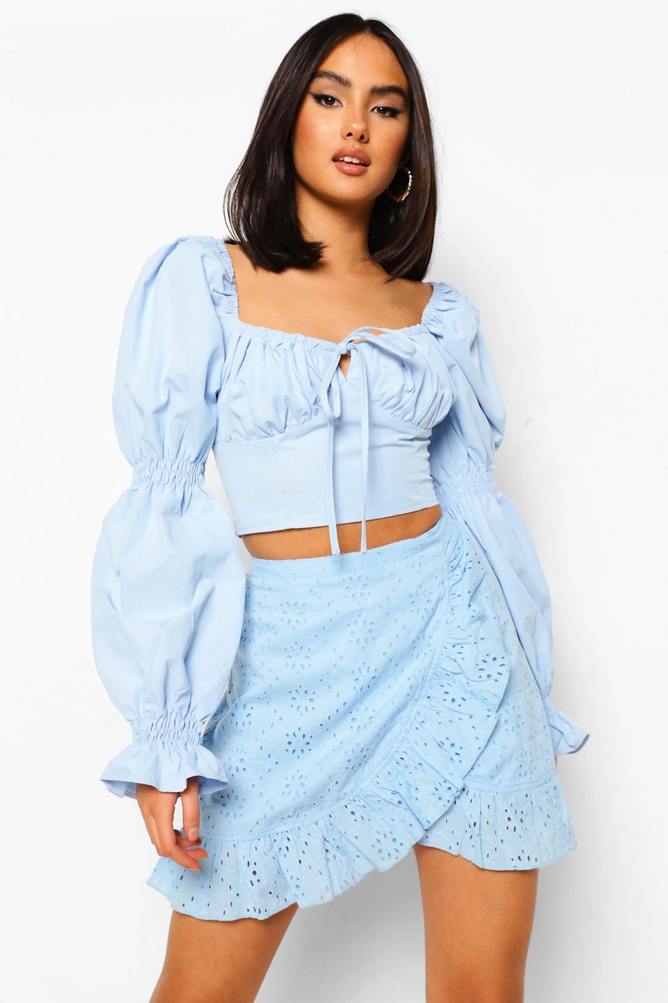 Eyelet Lined Frill Wrap Mini Skirt | Boohoo.com (US & CA)