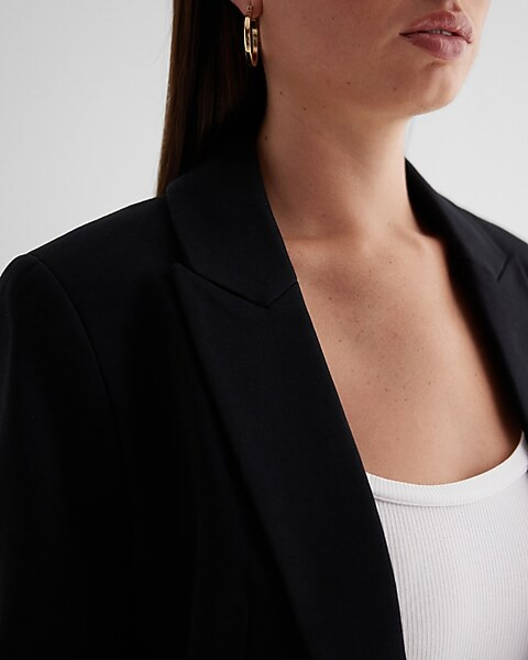 Luxe Comfort Knit Open Front Peak Lapel Boyfriend Blazer | Express