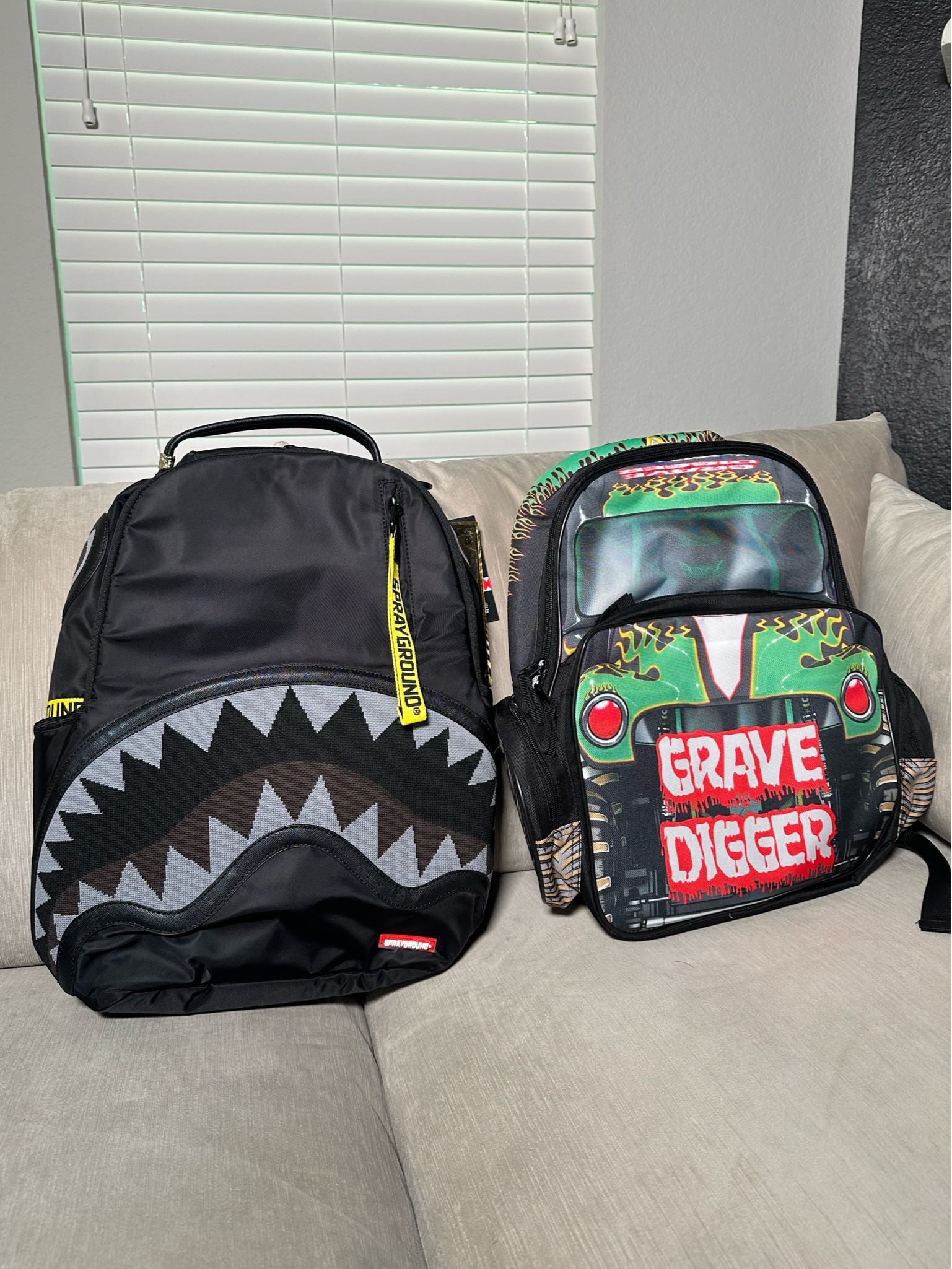 Backpacks for 25-26 school year 
 My 13 year old wanted the Spray ground 
And my 5 year old wanted the gravedigger monster truck

#backtoschool #boymom #schoolshopping #school #boymom #momlife #mom  
