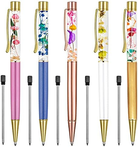 Ballpoint Pens,5 PCS Flower Pen Refillable Black Ink Pens Cute Pens for Women Office Christmas X-Mas | Amazon (US)