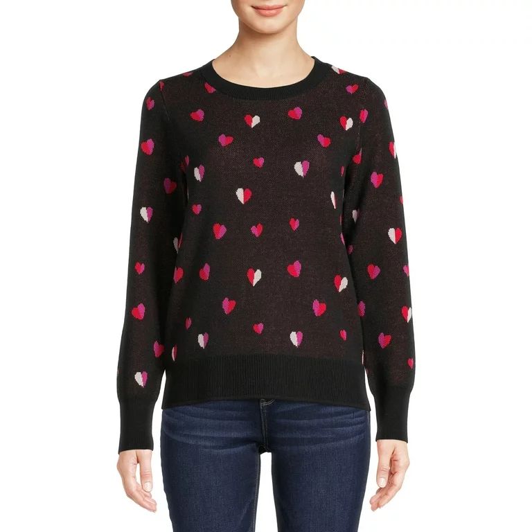 Time and Tru Women's Heart Toss Sweater | Walmart (US)