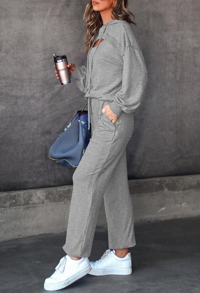 Pink Queen Womens 2 Piece Sweatsuit Outfits Long Sleeve Cutout Hoodies and Drawstring Pants Track... | Amazon (US)