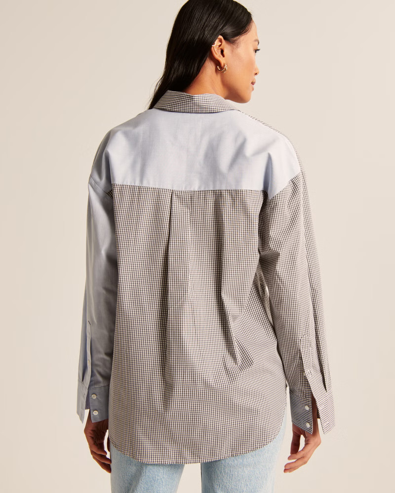 Oversized Poplin Colorblock Button-Up Shirt | Abercrombie & Fitch (US)