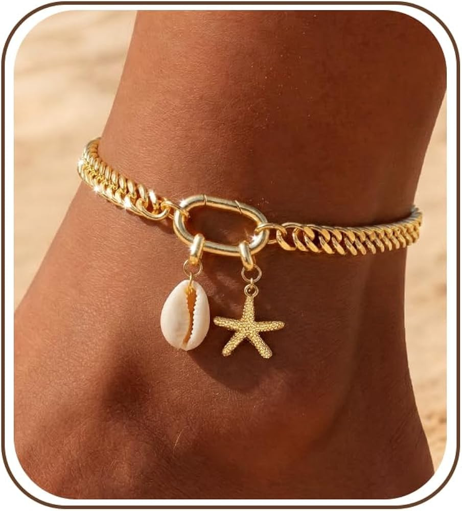 Anklets for Women Waterproof, 14K Gold Plated Anklet, Gold Ankle Bracelet for Women with Removabl... | Amazon (US)