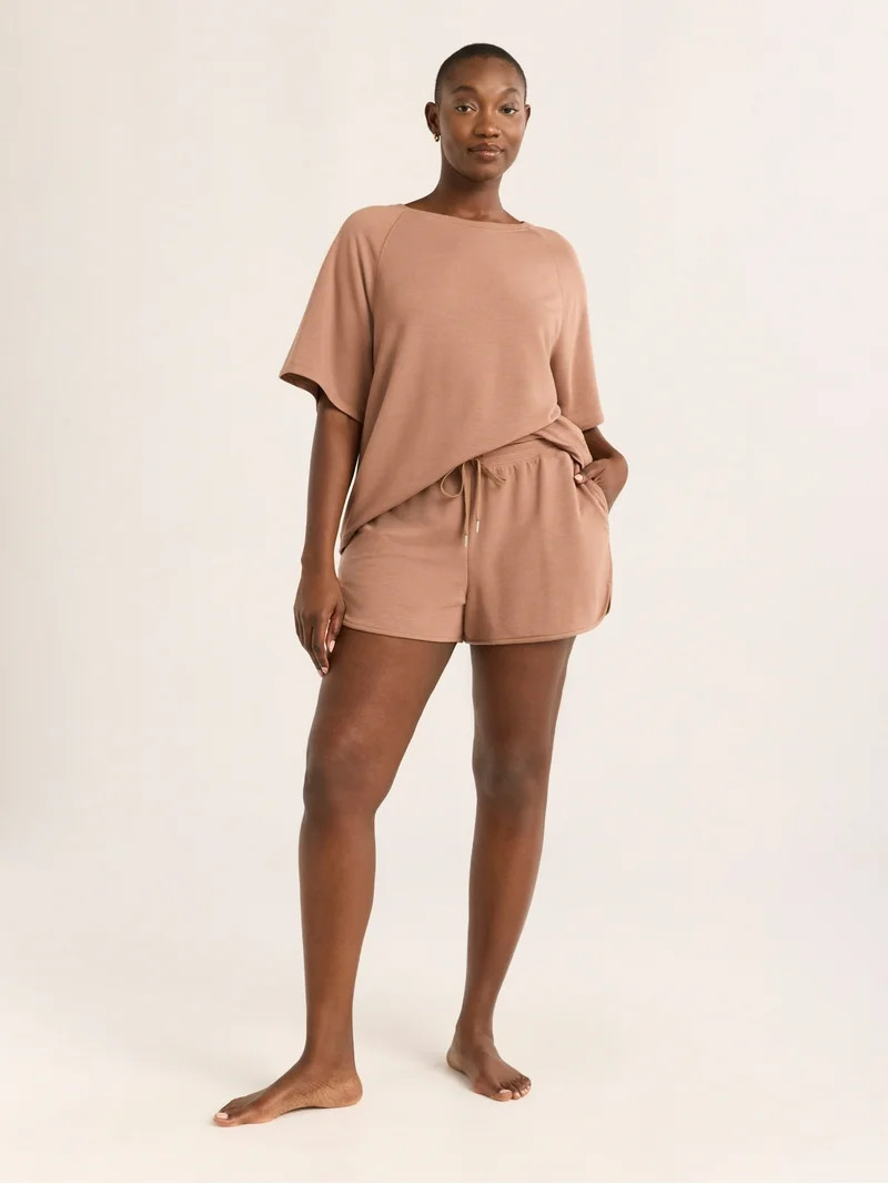 Joyspun Women's French Terry Short Sleeve Top and Shorts Set, 2-Piece, Sizes XS-3X | Walmart (US)