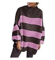 Saodimallsu Womens Oversized Striped Sweater Mock Neck Chunky Knit Lantern Long Sleeve Fall Trend... | Amazon (US)