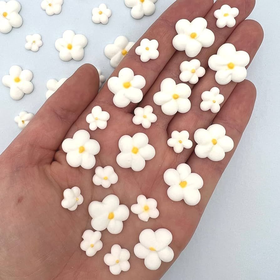 White Blossoms Icing Flowers | Small Edible Flowers| Edible Roses| White Flowers | Icing Flowers ... | Amazon (US)