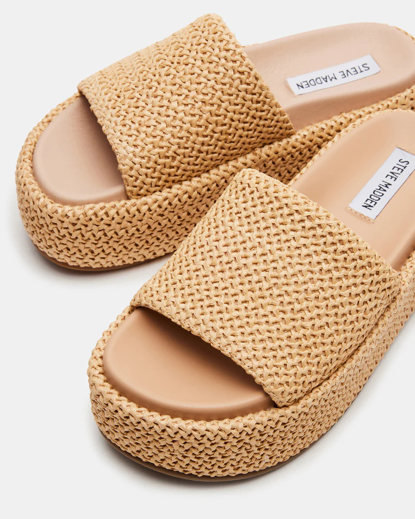 PLAYA Natural Raffia Platform Slide | Women's Sandals | Steve Madden (US)