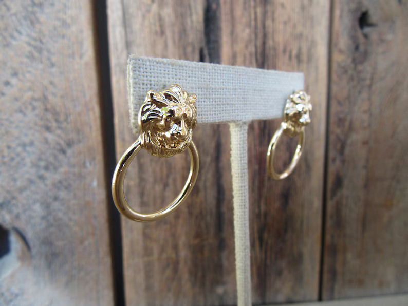 90s Earrings Gold Tone Lion's Head Earrings Statement - Etsy | Etsy (US)