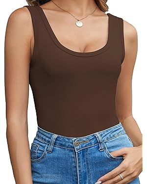 Women's Scoop Neck Sleeveless Knit Ribbed Fitted Casual Basic Tank Top | Amazon (US)