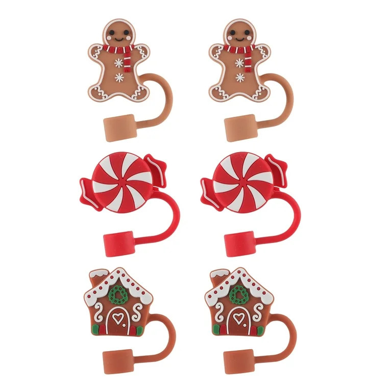 Cook With Color 6-Piece Silicone Holiday Straw Toppers – Gingerbread Man, Peppermint & Gingerbr... | Walmart (US)