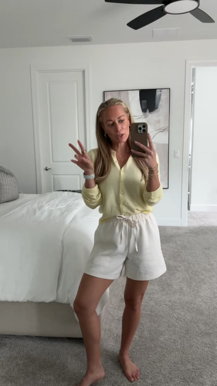 OOTD wearing cutest butter yellow @abercrombie cardigan and the @Aritzia  lodge shorts - smalls in both!

Cashmere cardigan, Aritzia lodge, lodge shorts, summer outfit, spring outfit 

#LTKootd #LTKSeasonal