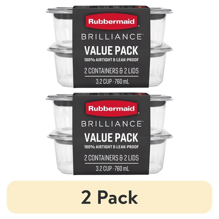 (2 pack) Rubbermaid Brilliance 3.2 Cup Tritan Stain-Proof Food Storage Container, Set of 2, Well ... | Walmart (US)