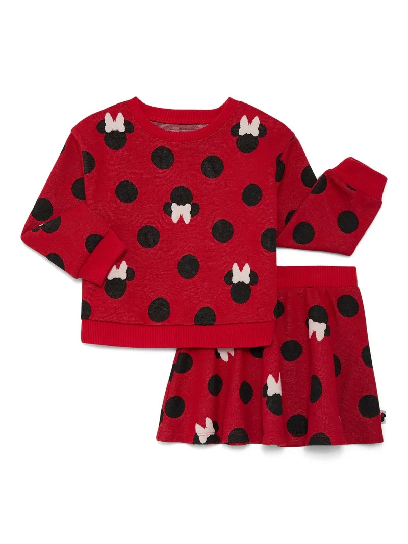 Disney Toddler Girls Minnie Mouse Intarsia Graphic Sweater and Skater Skirt Set, 2-Piece, Sizes 1... | Walmart (US)