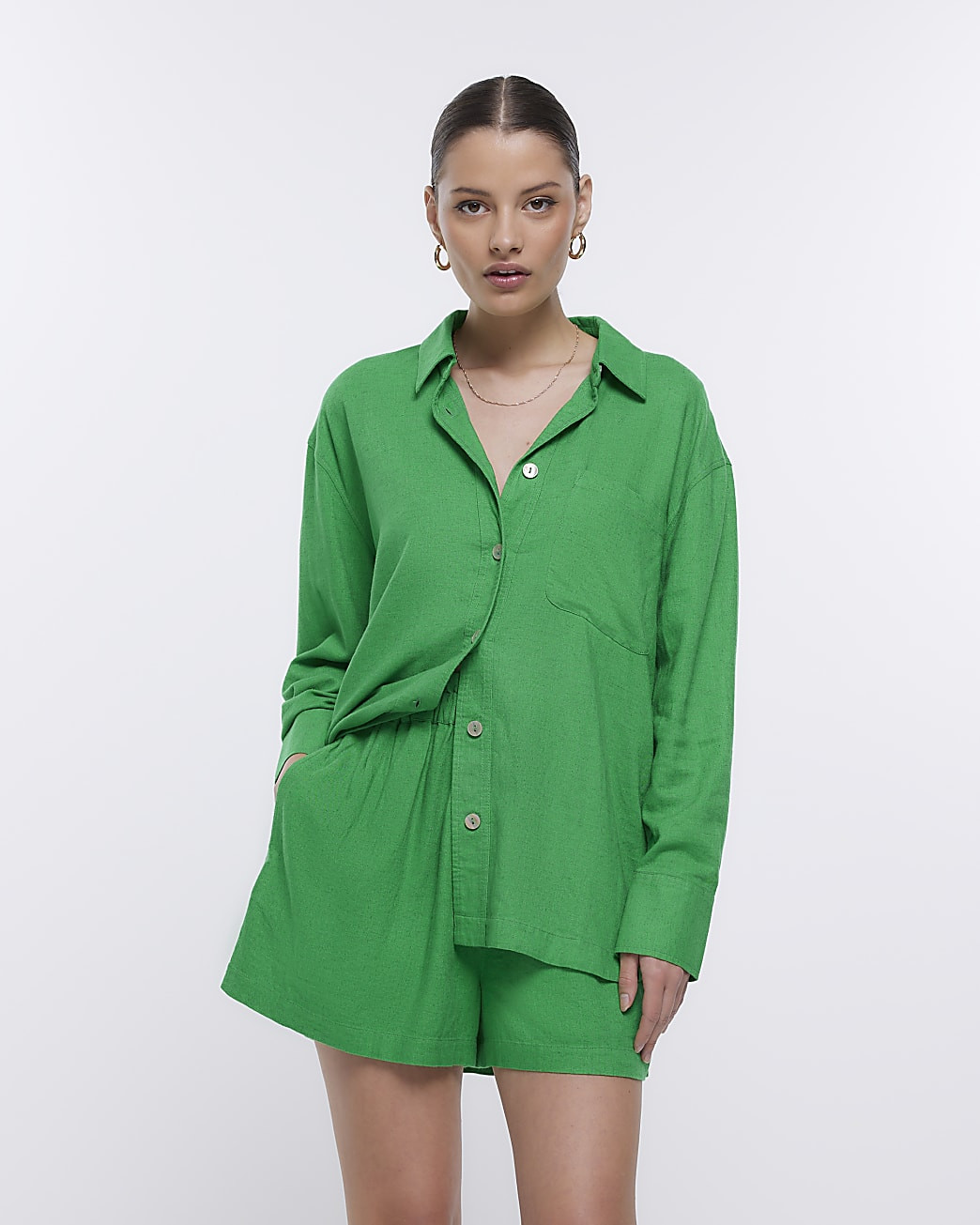Green oversized shirt with linen | River Island UK & IE