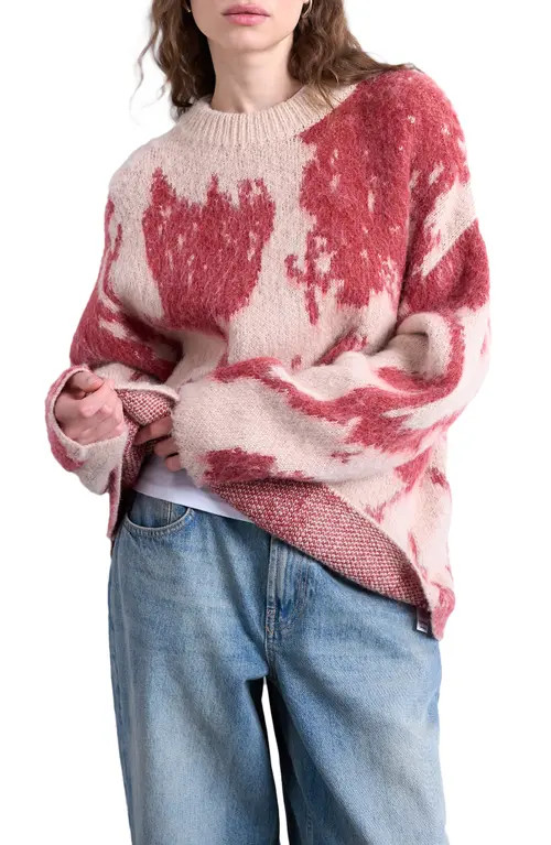 Topshop Blurred Floral Fuzzy Sweater in Pink at Nordstrom, Size Large | Nordstrom