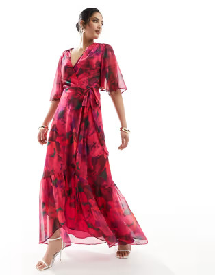 Hope & Ivy wrap maxi dress in hot pink floral | ASOS (Global)