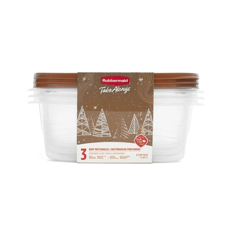Rubbermaid TakeAlongs 8 Cup Deep Rectangle Food Storage Containers, Set of 3, Toffee Nut Gold | Walmart (US)